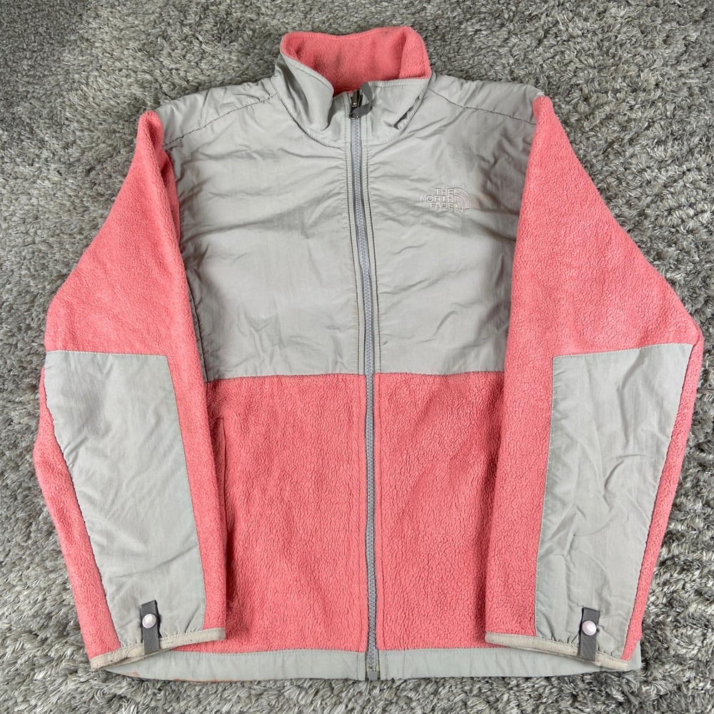The North Face Denali Fleece Jacket Girls L Pink Gray Colorblock Full Zip Coat